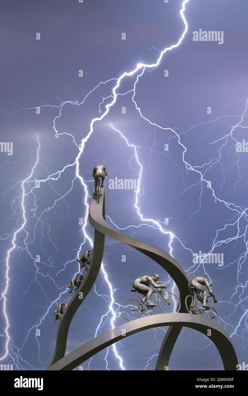 Skulptur für die Tour de france in Ger auf einem Autobahnrastplatz Stockfoto