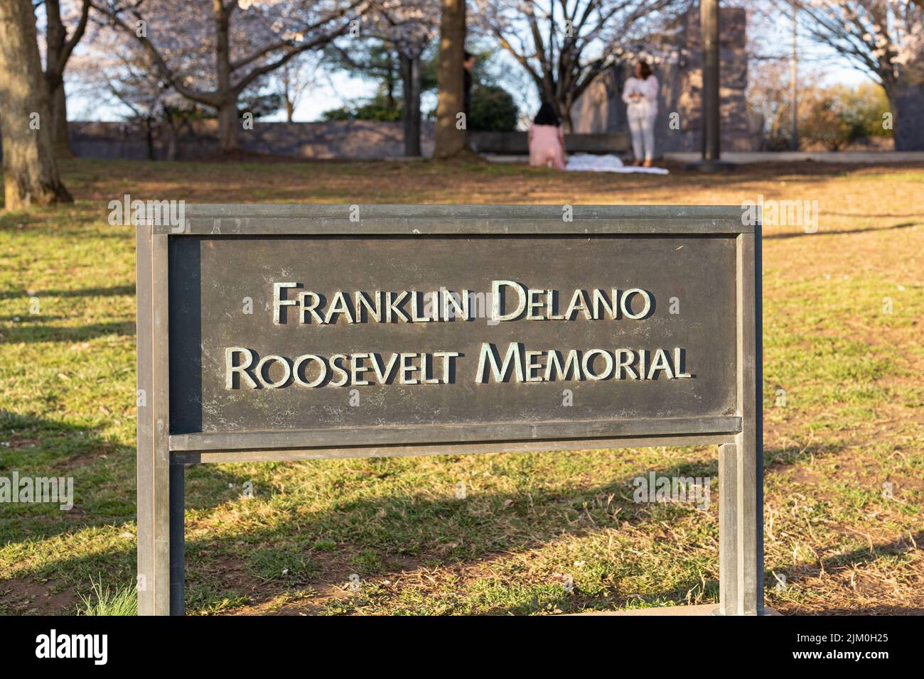 Das Schild für das Franklin Delano Roosevelt Memorial in D.C. Stockfoto