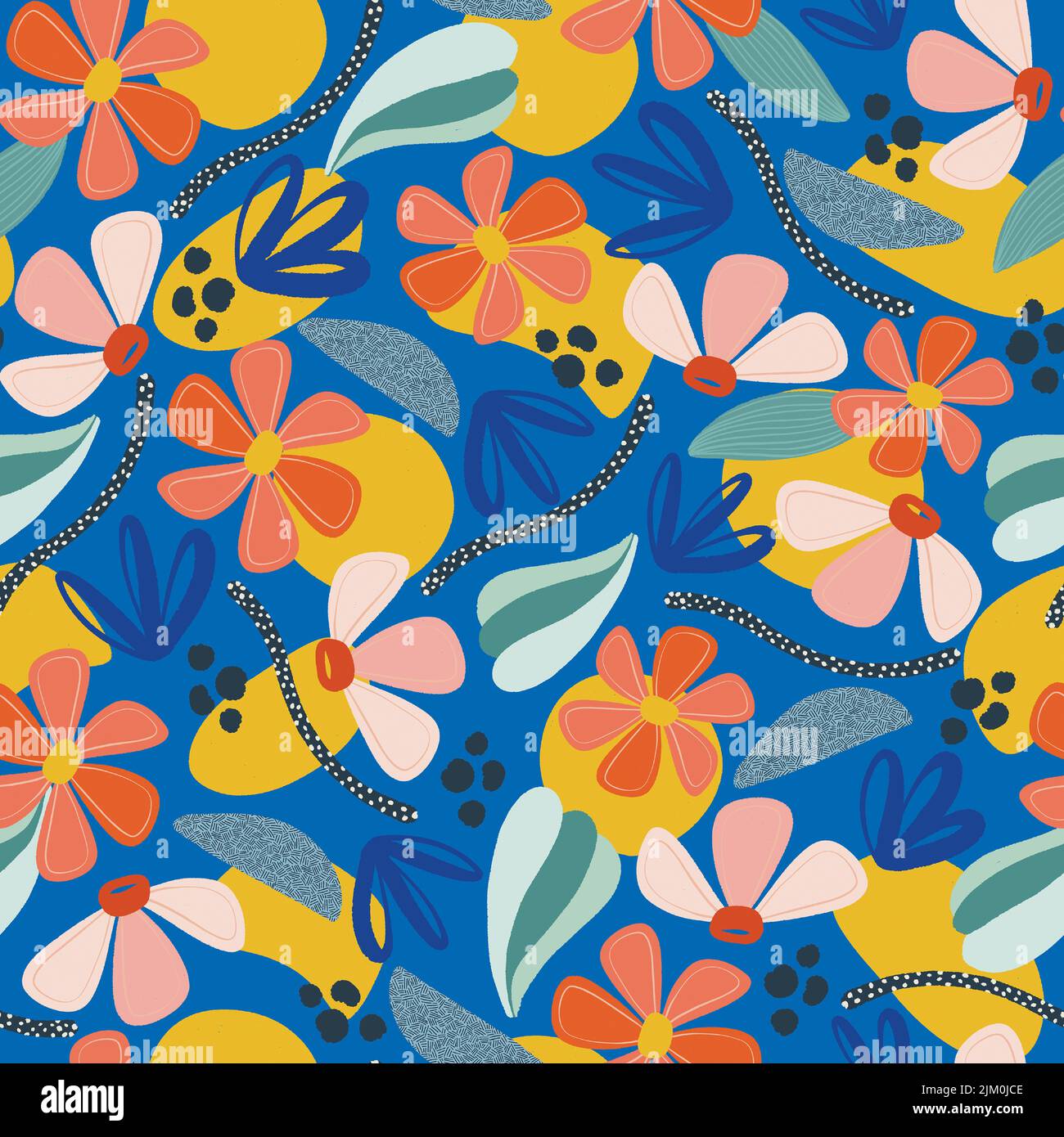 Ein nahtloses Blumenmuster auf blauem Hintergrund Stock Vektor