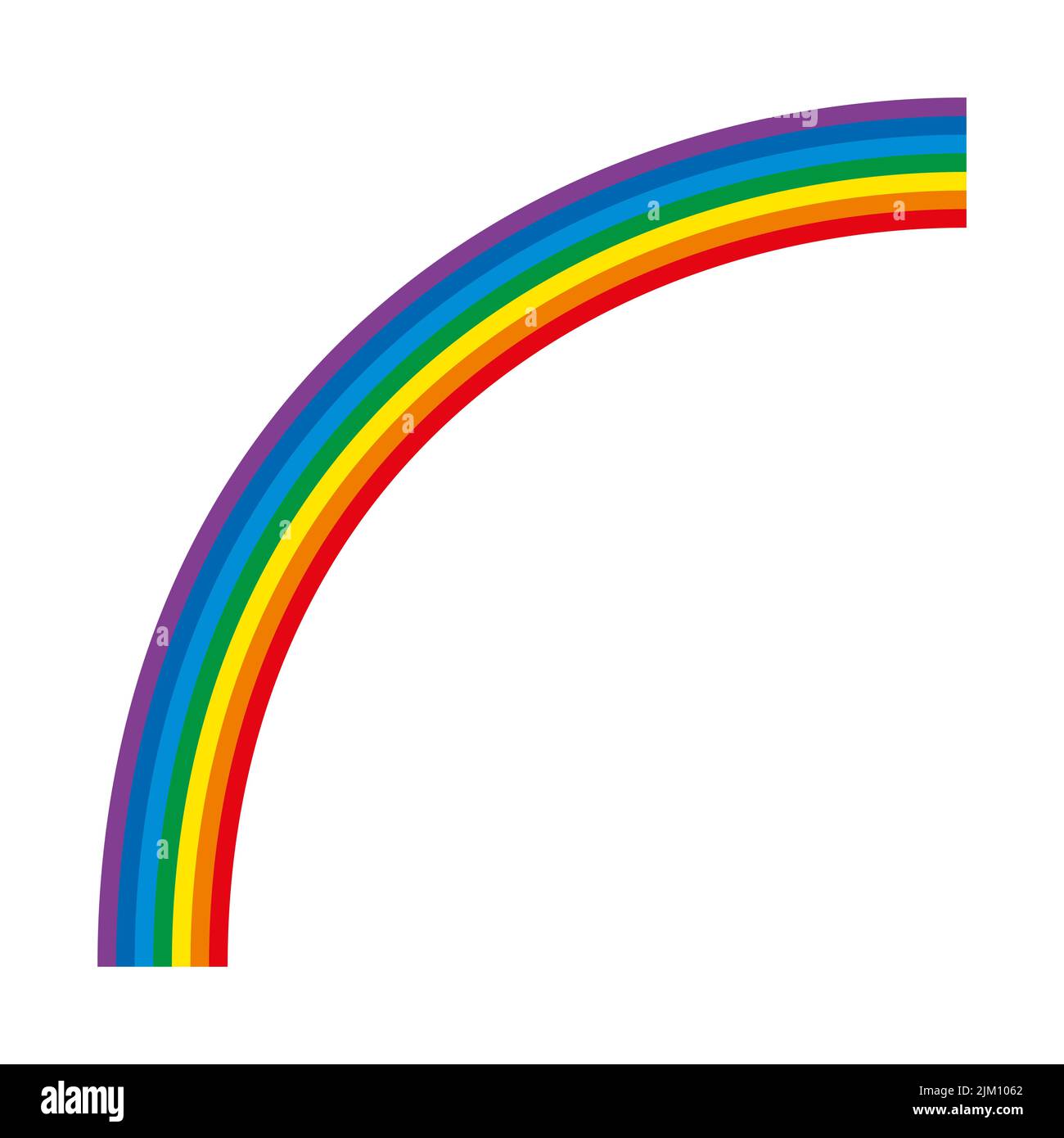 Regenbogen, mehrfarbiger Viertelkreis. Bogen von 7 gebogenen Farbbalken mit dem Spektrum des sichtbaren Lichts. Rot, orange, gelb, grün, cyan, Blau, violett. Stockfoto
