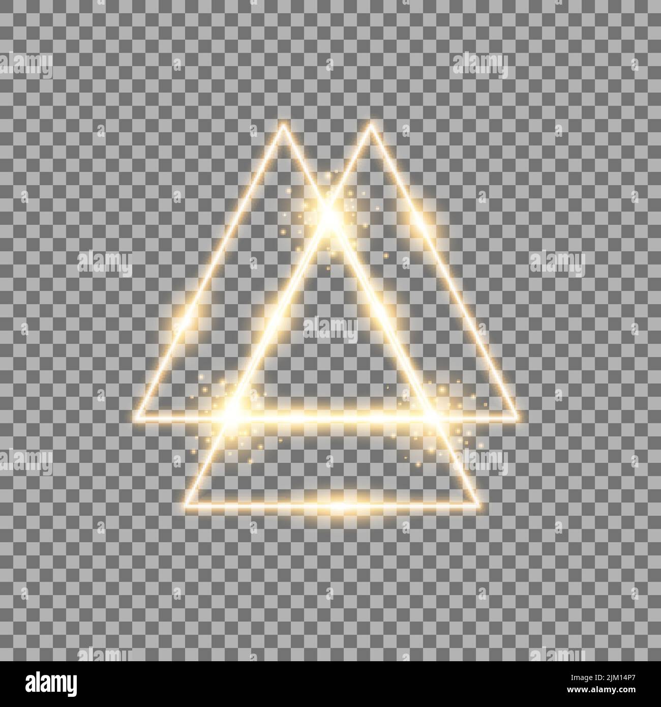 Dreieckslicht-Effekt, Laser, Funken, Neonlichter auf transparentem Hintergrund, goldene Farbe Stock Vektor