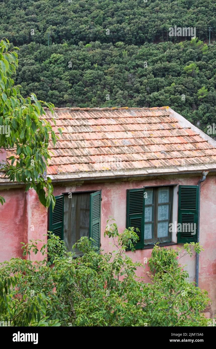 Landhaus unter den Bäumen in Italien Stockfoto