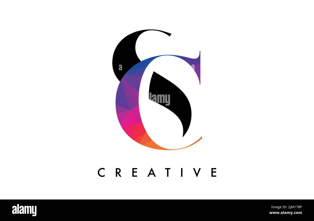 CS Letter Design mit kreativem Schnitt und farbenfroher Regenbogenstruktur. SC Letter Icon Vektor-Logo mit Serif-Schriftart und minimalistischem Stil. Stock Vektor