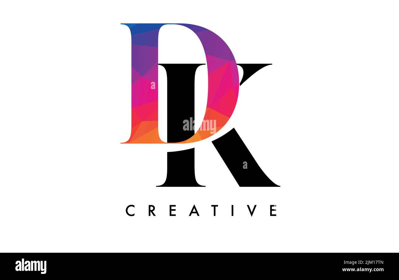 DK Letter Design mit kreativem Schnitt und farbenfroher Regenbogenstruktur. DK Letter Icon Vektor-Logo mit Serif-Schrift und minimalistischem Stil. Stock Vektor