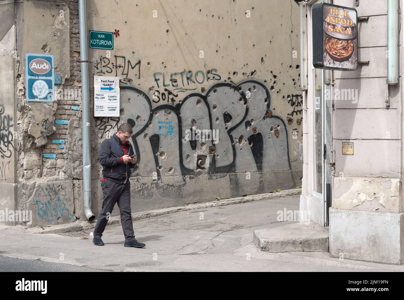 Sarajevo, Bosnien. Narben des Krieges in der bosnischen Hauptstadt. Stockfoto