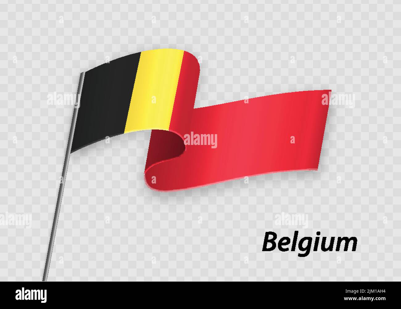 Schwenkende Flagge Belgiens auf Fahnenmast. Vorlage für den Unabhängigkeitstag Stock Vektor
