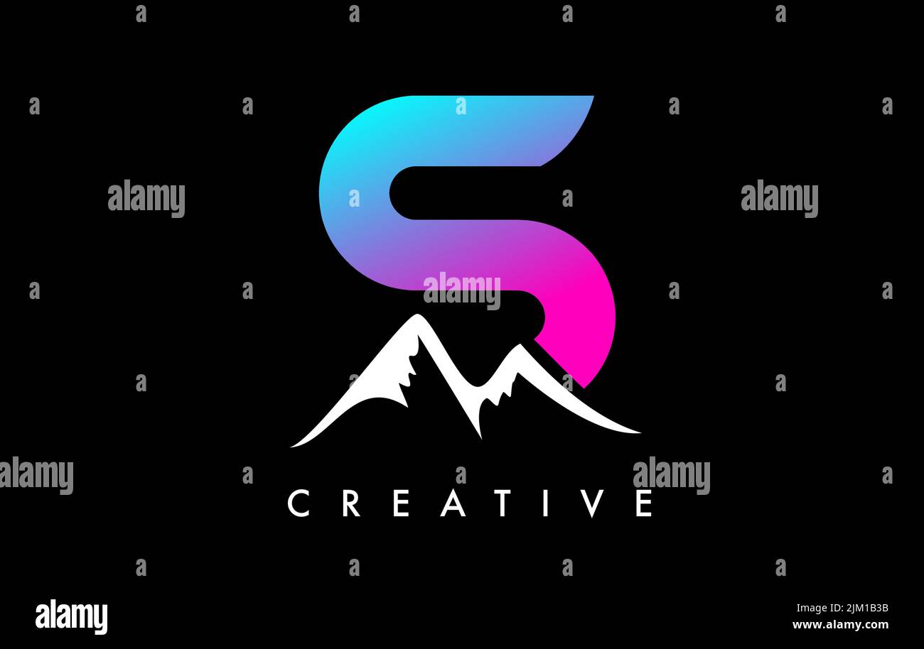 S Buchstabe Mountain Icon Logo Design. Buchstabe S mit Bergspitzen und farbenfroher, lebendiger Form-Vektor-Illustration. Stock Vektor