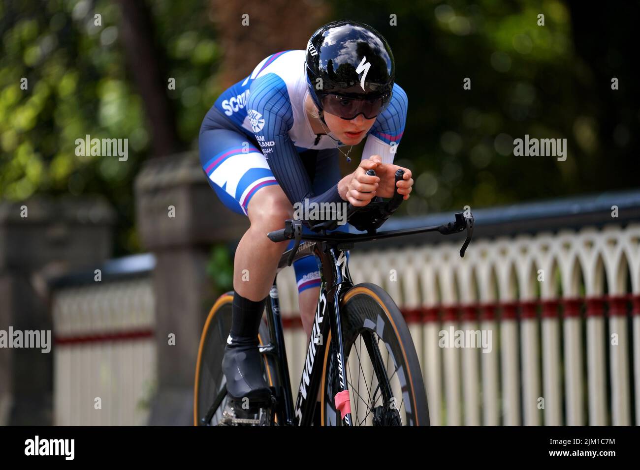 Die schottische Anna Shackley beim Einzelzeitfahren-Finale der Frauen im West Park in Wolverhampton am siebten Tag der Commonwealth Games 2022. Bilddatum: Donnerstag, 4. August 2022. Stockfoto