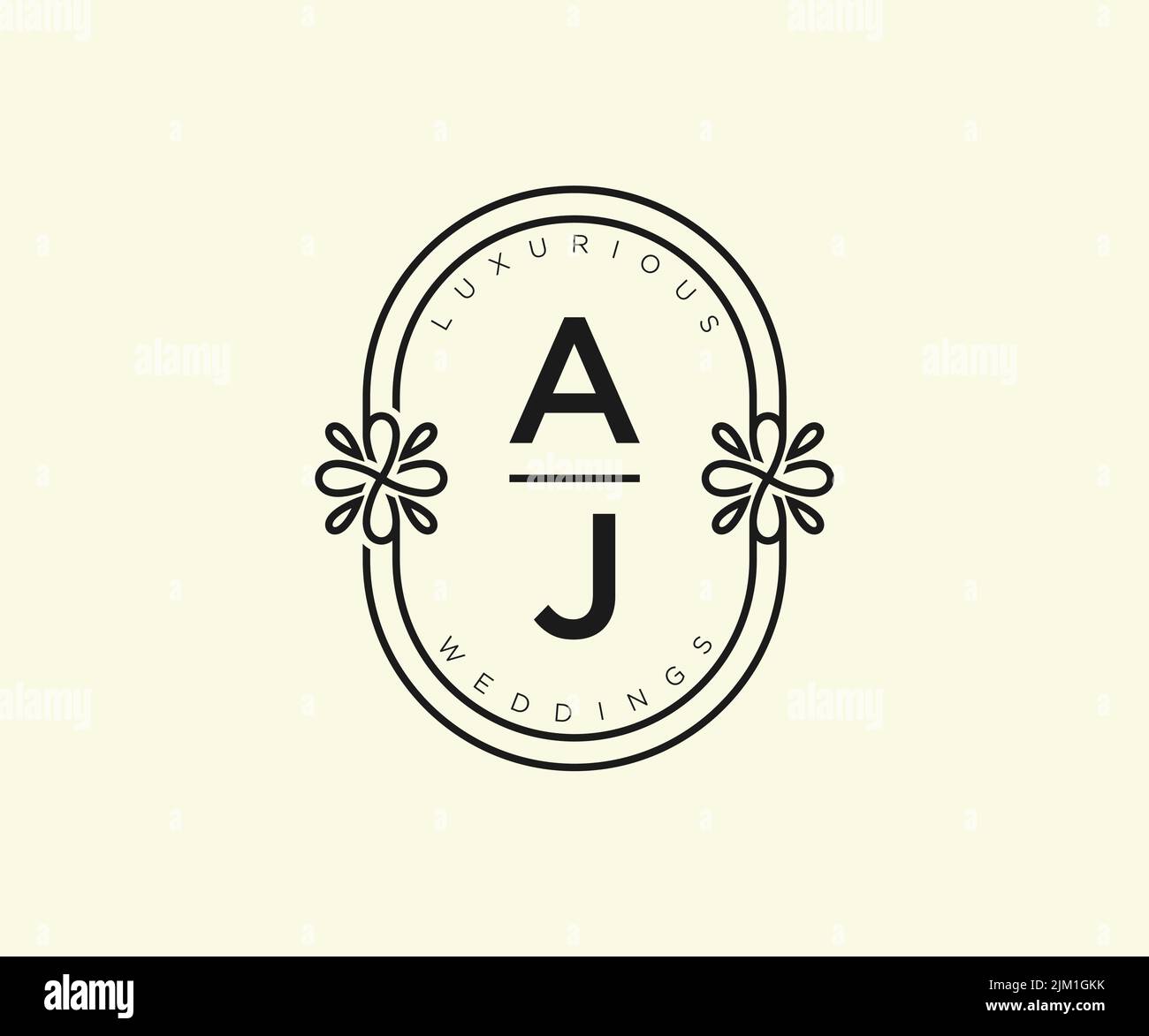 AJ Initialen Brief Hochzeit Monogramm Logos Vorlage, handgezeichnete moderne minimalistische und florale Vorlagen für Einladungskarten, Save the Date, elegant Stock Vektor