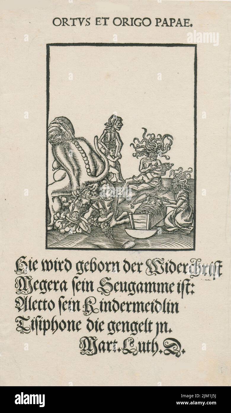 Ortus et origo Papae (Geburt und Herkunft des Papstes). Museum: PRIVATE SAMMLUNG. Autor: Cranach, Lucas, der Ältere. Stockfoto