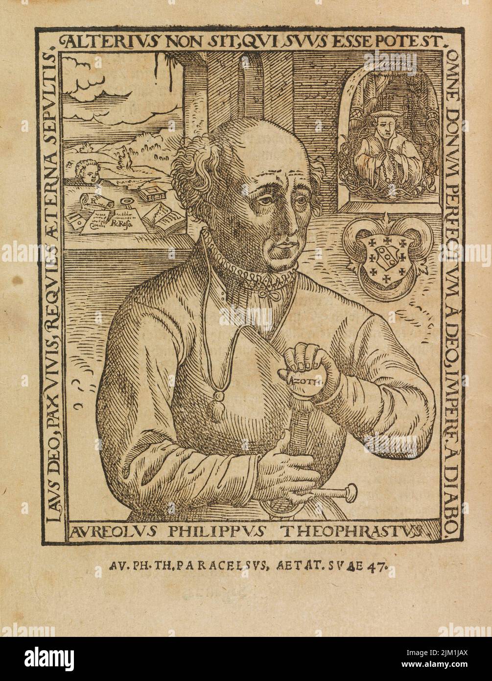 Philippus Theophrastus Aureolus Bombastus von Hohenheim (Paracelsus). Museum: PRIVATE SAMMLUNG. Autor: AUGUSTIN HIRSCHVOGEL. Stockfoto