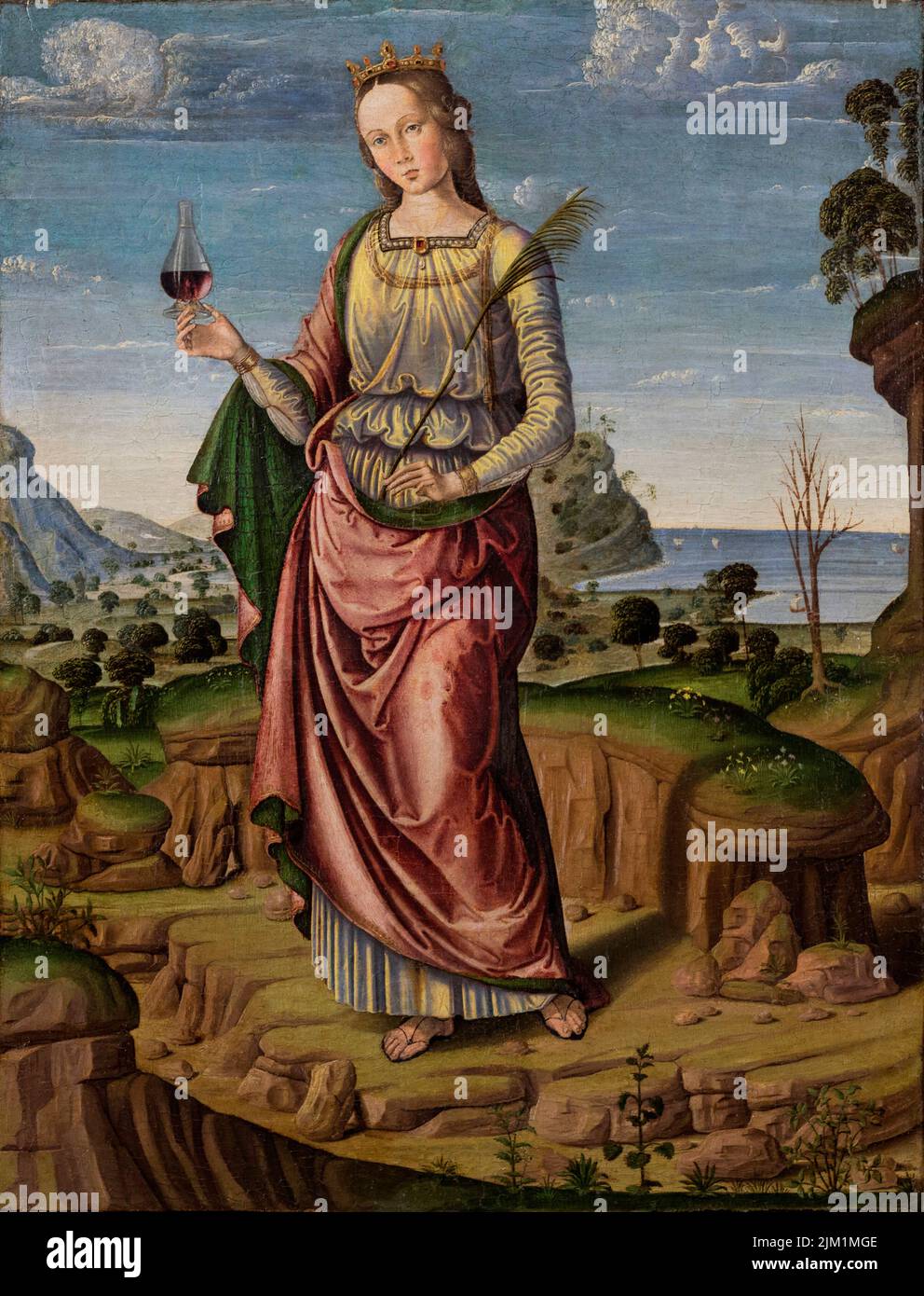 Heilige Märtyrerin (Heilige Ursula?). Museum: Galleria nazionale delle Marche, Urbino. Autor: GIOVANNI SANTI. Stockfoto