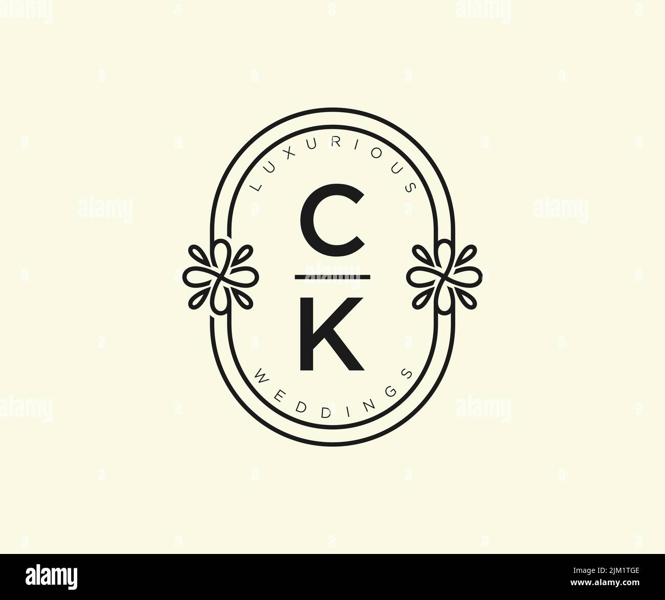 CK Initialen Brief Hochzeit Monogramm Logos Vorlage, handgezeichnete moderne minimalistische und florale Vorlagen für Einladungskarten, Save the Date, elegant Stock Vektor