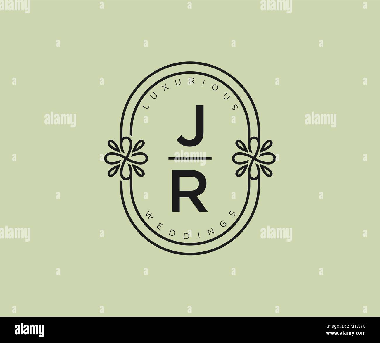 JR Initials Letter Hochzeitslogo-Vorlage, handgezeichnete, moderne, minimalistische und florale Vorlagen für Einladungskarten, Save the Date, elegant Stock Vektor