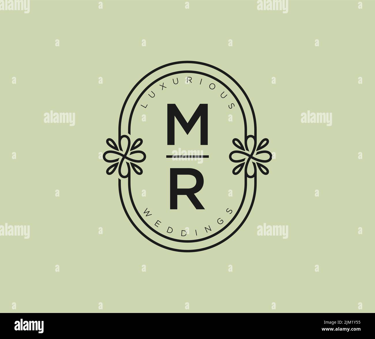 MR Initials Letter Hochzeitsmonogramm Logos Vorlage, handgezeichnete moderne minimalistische und florale Vorlagen für Einladungskarten, Save the Date, elegant Stock Vektor