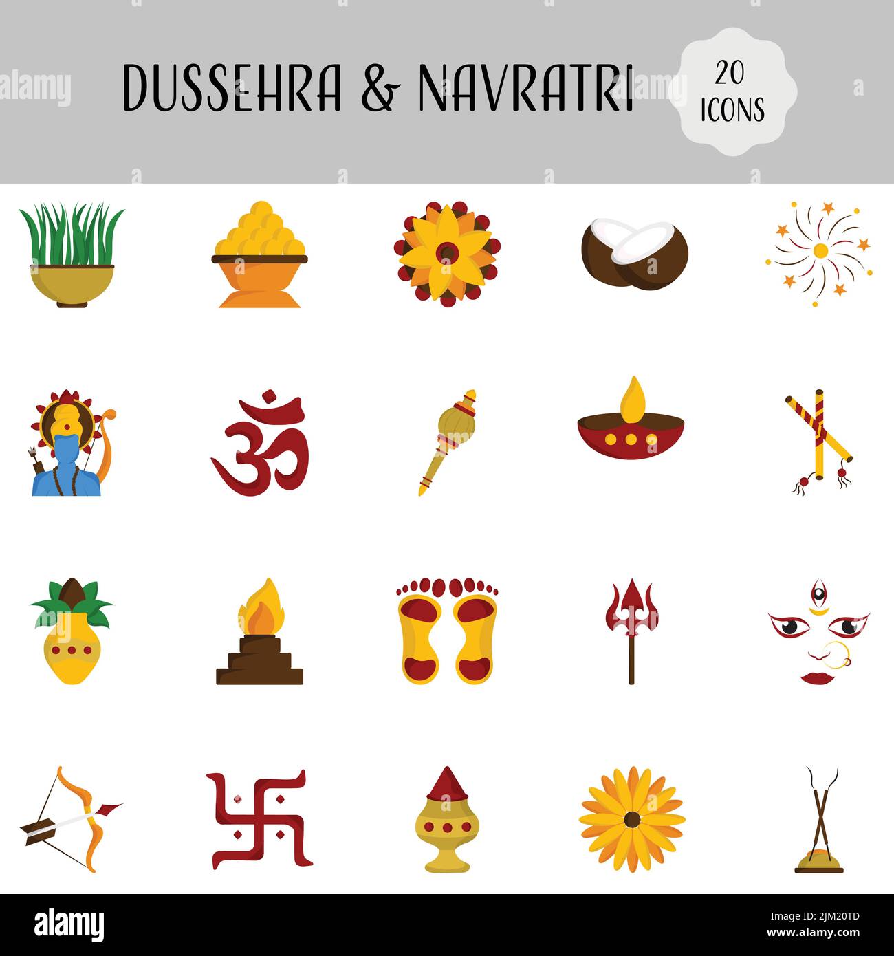 Illustration Der Dussehra & Navratri 20 Ikone In Linie Art. Stock Vektor