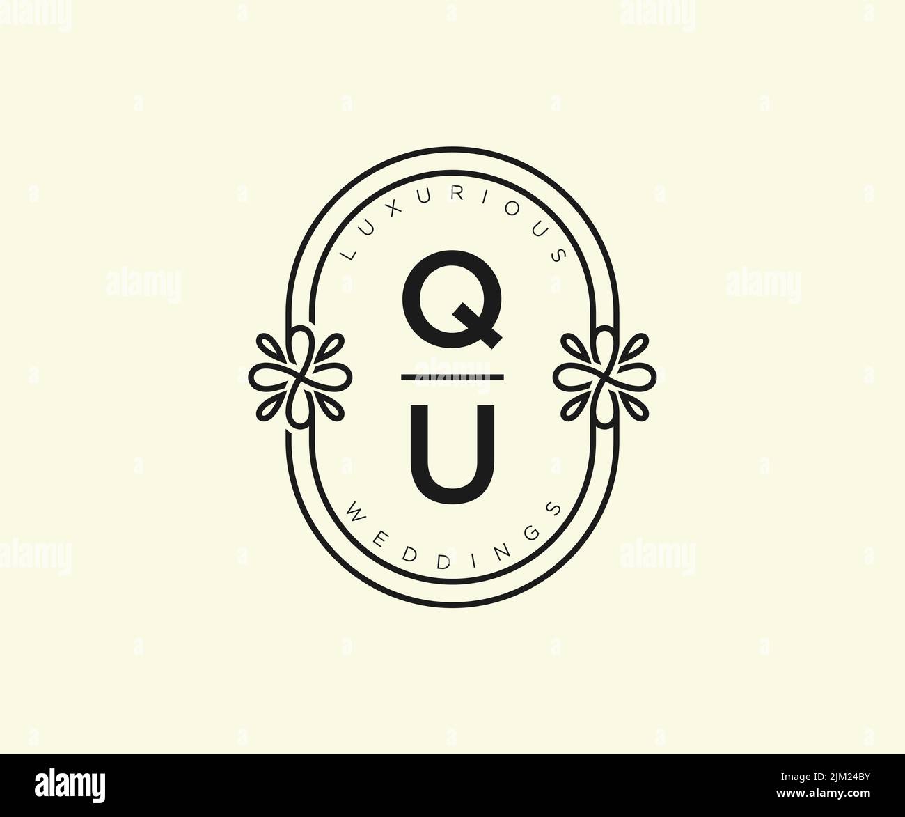 QUInitialen Brief Hochzeit Monogramm Logos Vorlage, handgezeichnete moderne minimalistische und florale Vorlagen für Einladungskarten, Save the Date, elegant Stock Vektor