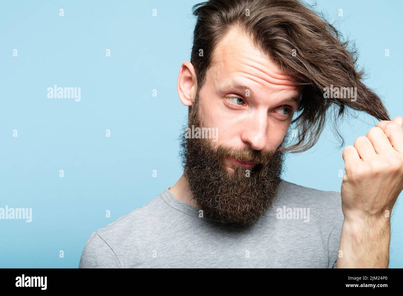 Männer Haar Styling Probleme Hipster Friseurladen Stockfoto