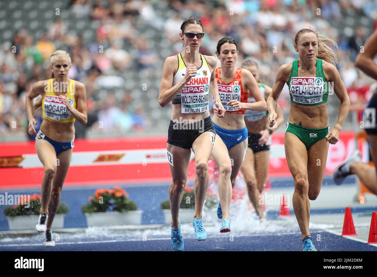 Antje Möldner-Schmidt bei den 3000m Hürden der Leichtathletik-Europameisterschaften in Berlin 2018. Stockfoto