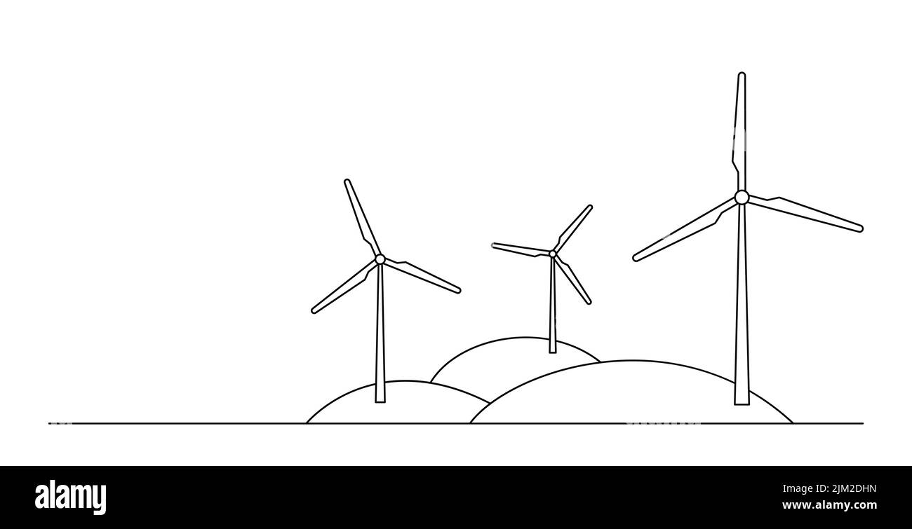 Trennwand mit drei Windmühlen auf drei Hügeln. Stock Vektor