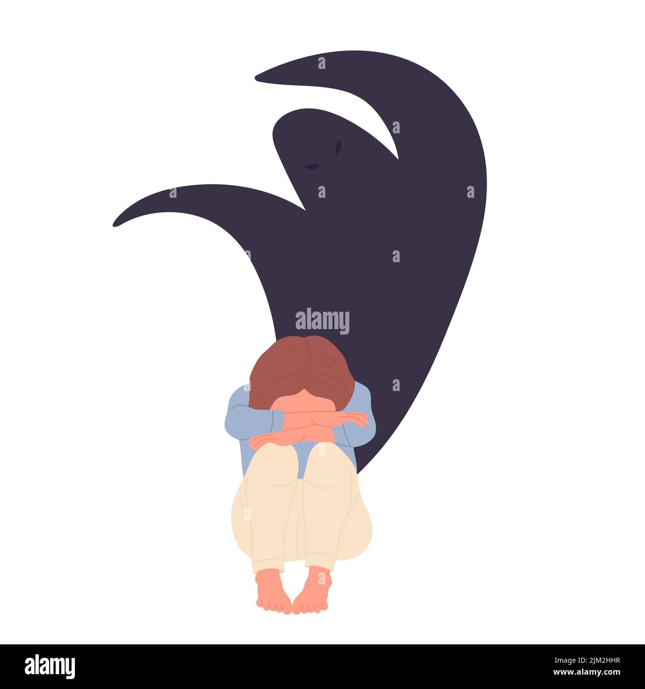 Zustand der psychischen Depression. Depressive Mädchen, psychische Gesundheit Störung Vektor Illustration Stock Vektor
