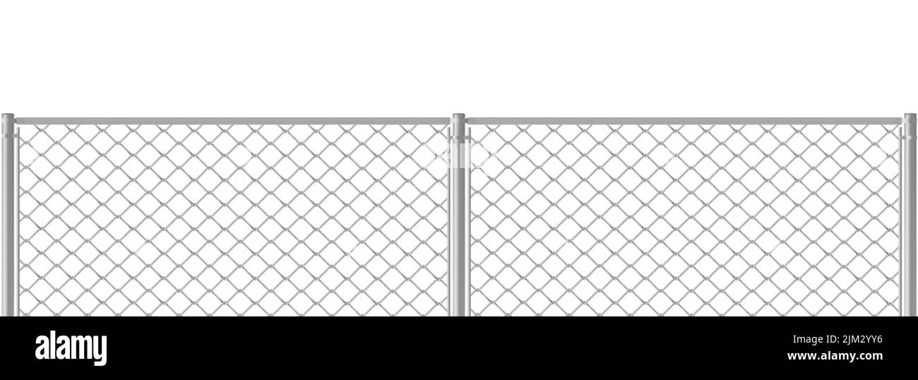Metalldraht-Gitterzaun, Rabitzgitter isoliert auf weißem Hintergrund. Vektor realistische Darstellung von Stahl-Sicherheitsbarriere für Gefängnis, militärische Grenze, Käfig, Schutzgehäuse Stock Vektor