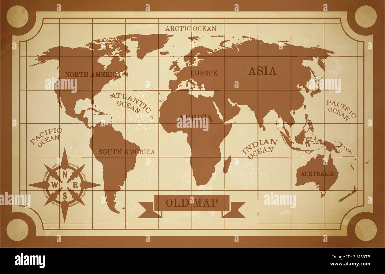 Alte Stil Weltkarte vintage Dokument Reise Poster Vektor Illustration Stock Vektor