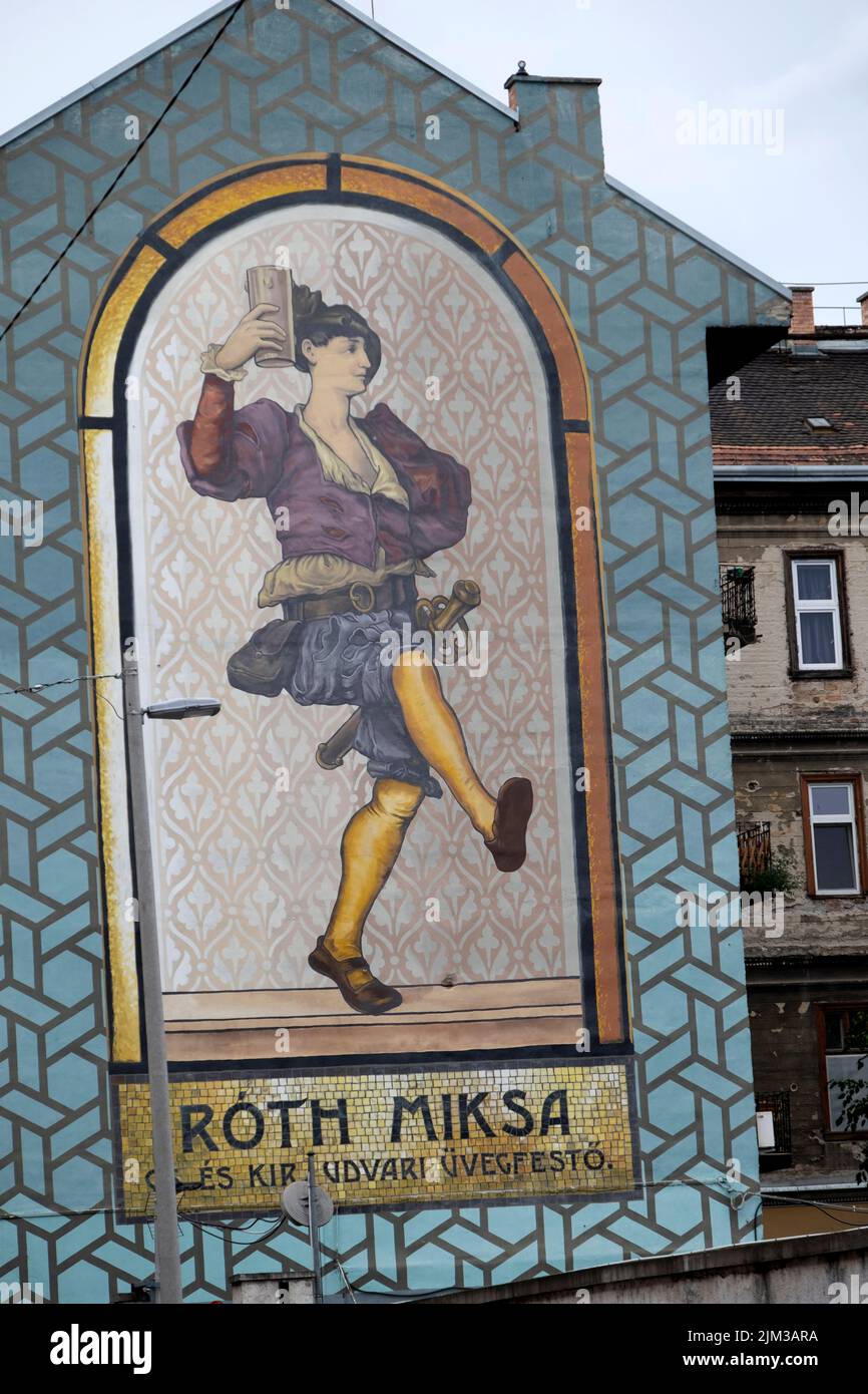 Miksa Róth Wandgemälde in der Nähe seines Hauses Museum für seine Kunstwerke, Budapest, Ungarn Stockfoto