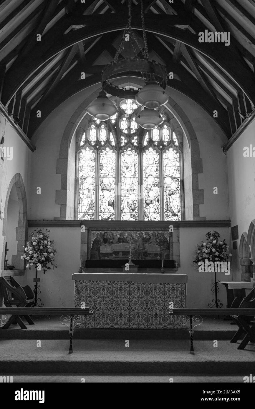 Innenraum von St. Crewenna (KIRCHE VON SAINT CREWEN), Crowan, Cornwall Stockfoto