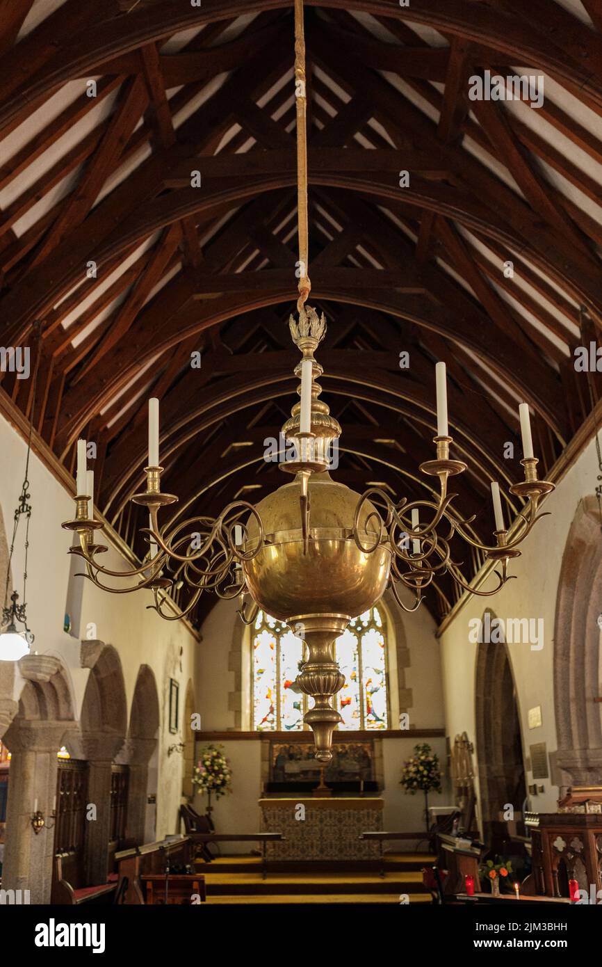 Innenraum von St. Crewenna (KIRCHE VON SAINT CREWEN), Crowan, Cornwall Stockfoto