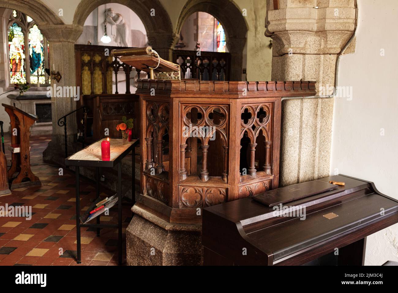 Innenraum von St. Crewenna (KIRCHE VON SAINT CREWEN), Crowan, Cornwall Stockfoto