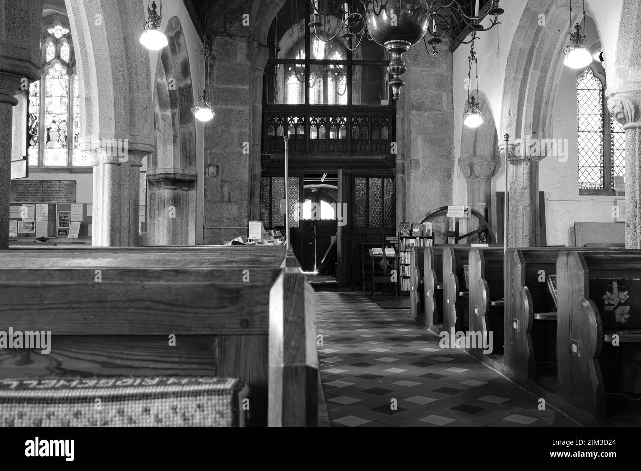 Innenraum von St. Crewenna (KIRCHE VON SAINT CREWEN), Crowan, Cornwall Stockfoto