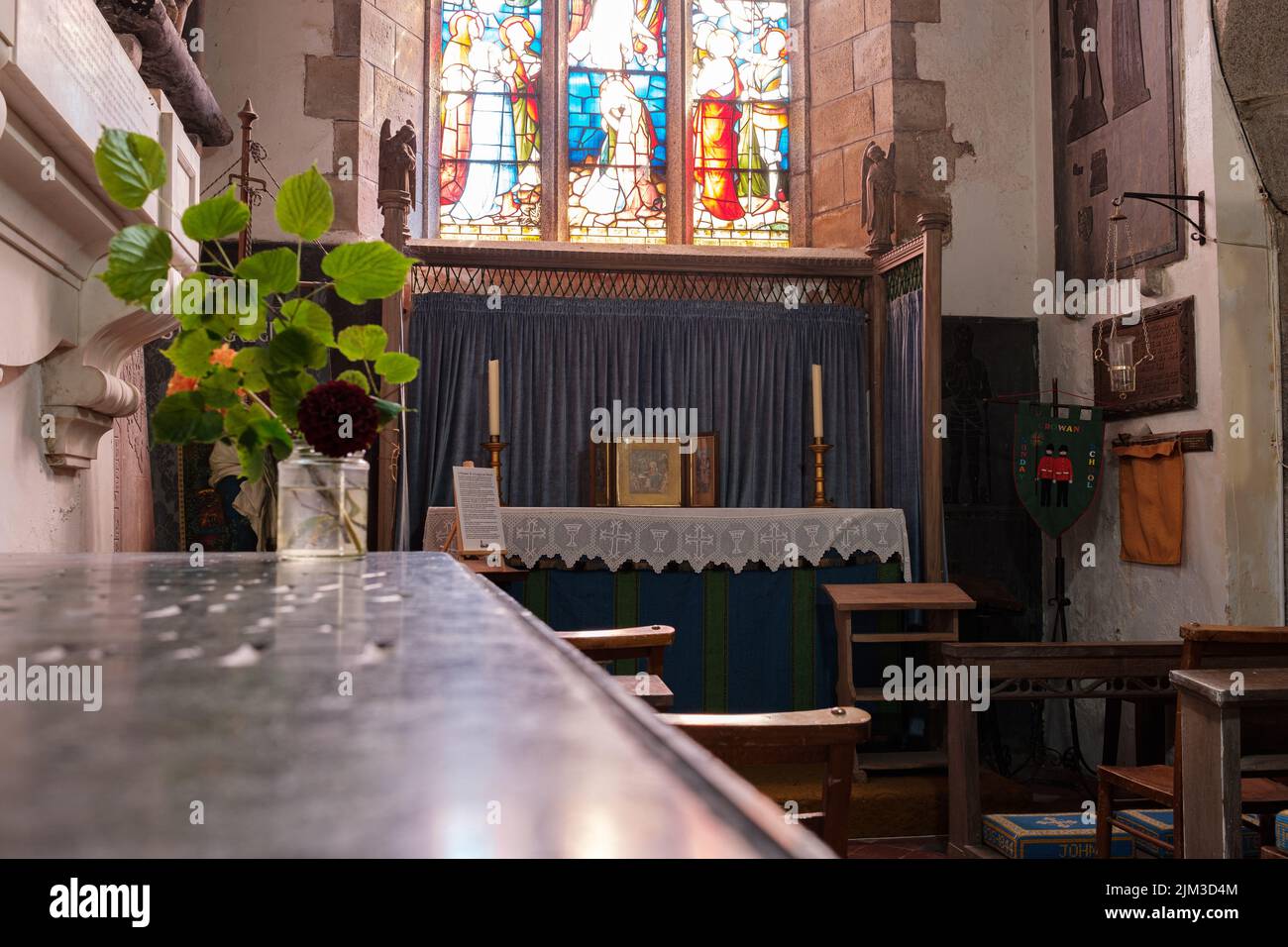 Innenraum von St. Crewenna (KIRCHE VON SAINT CREWEN), Crowan, Cornwall Stockfoto