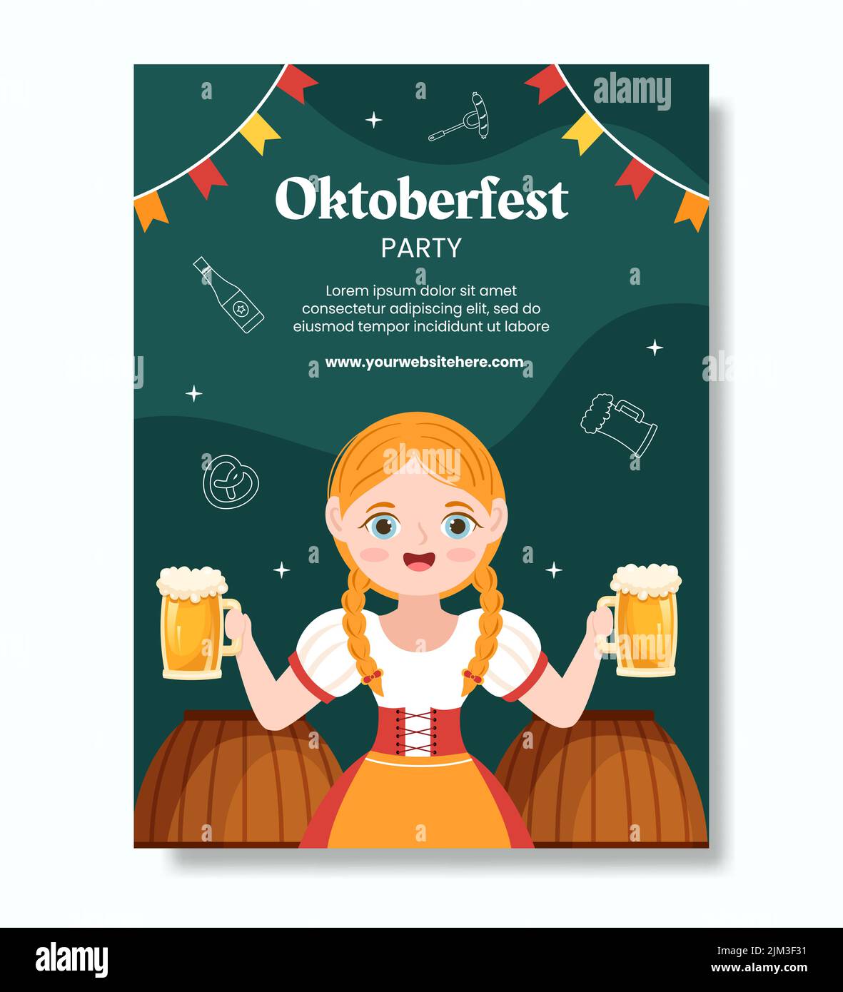 Oktoberfest Beer Festival Poster Vorlage Cartoon Hintergrund Vektor Illustration Stock Vektor