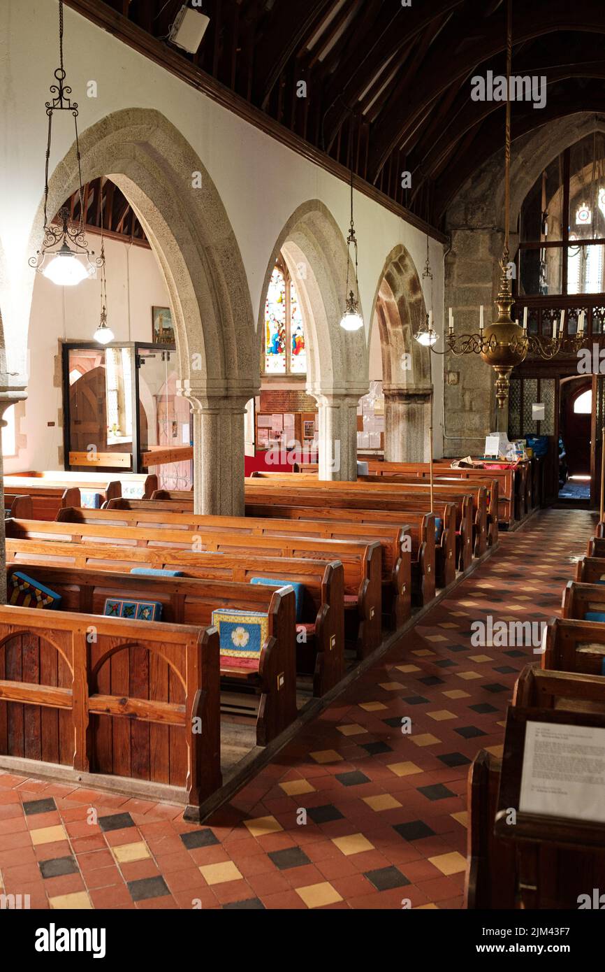 Innenraum von St. Crewenna (KIRCHE VON SAINT CREWEN), Crowan, Cornwall Stockfoto