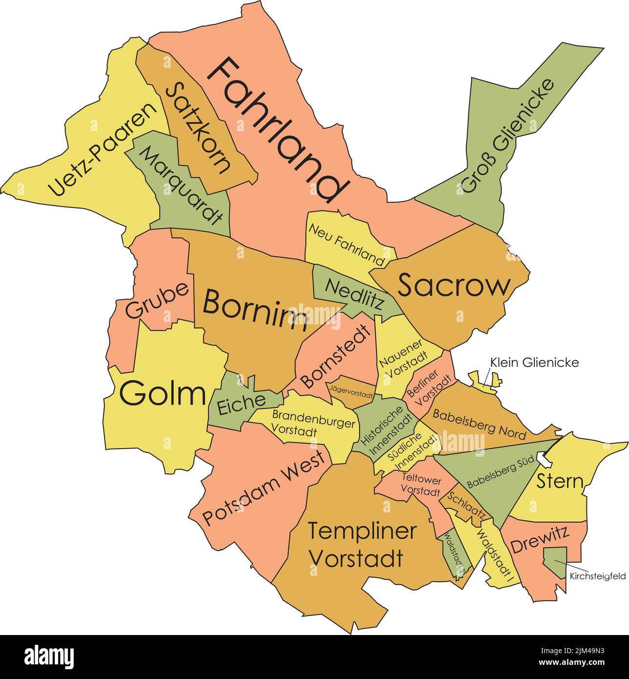 Pastell getaggte Bezirkskarte von POTSDAM, DEUTSCHLAND Stock Vektor