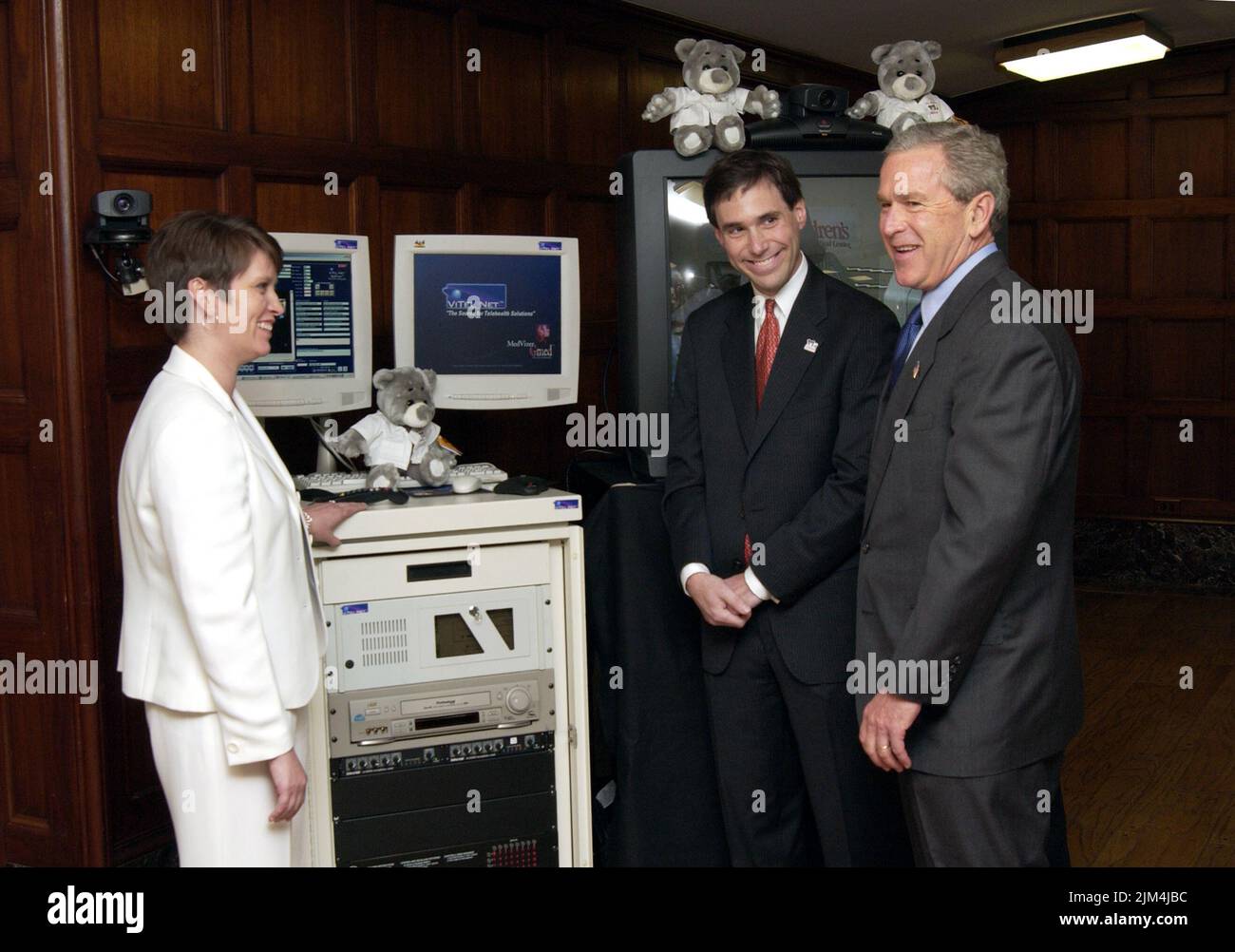 Büro des Sekretärs - BREITBANDVERANSTALTUNG MIT PRÄSIDENT GEORGE W. BUSH Stockfoto