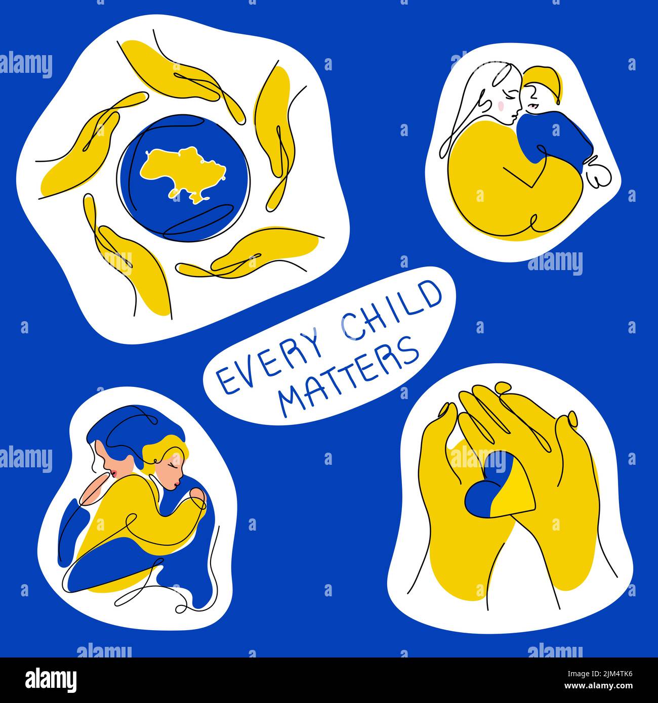 Satz von patriotischen Sticker der ukrainischen Illustration mit Frauen, Kindern, Händen in traditionellen Farben. Vektor-Illustration globale Politik, KEIN KRIEG in Stock Vektor