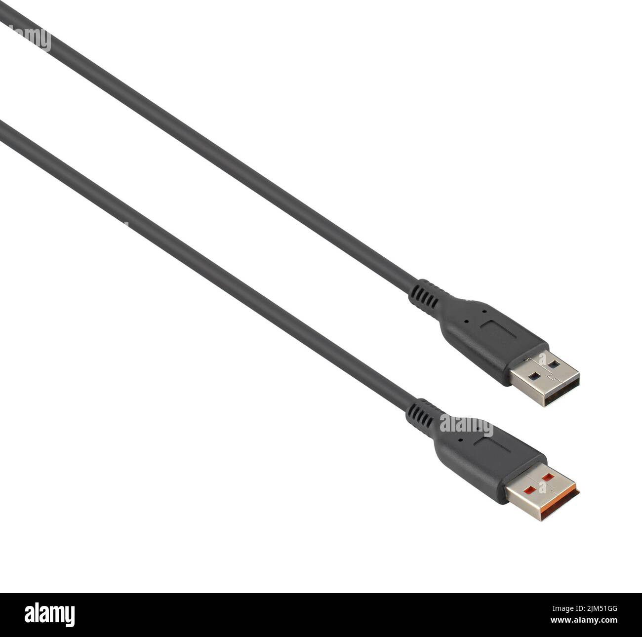 Kabel mit USB-Anschluss, schwarz, auf weißem Hintergrund Stockfoto
