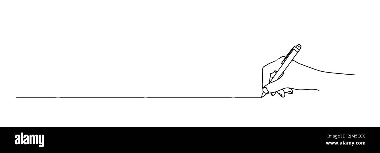 Hand hält Kugelschreiber und zeichnet eine Linie. Handgezeichnet mit dünner Linie. Vektordarstellung auf weißem Hintergrund isoliert Stock Vektor