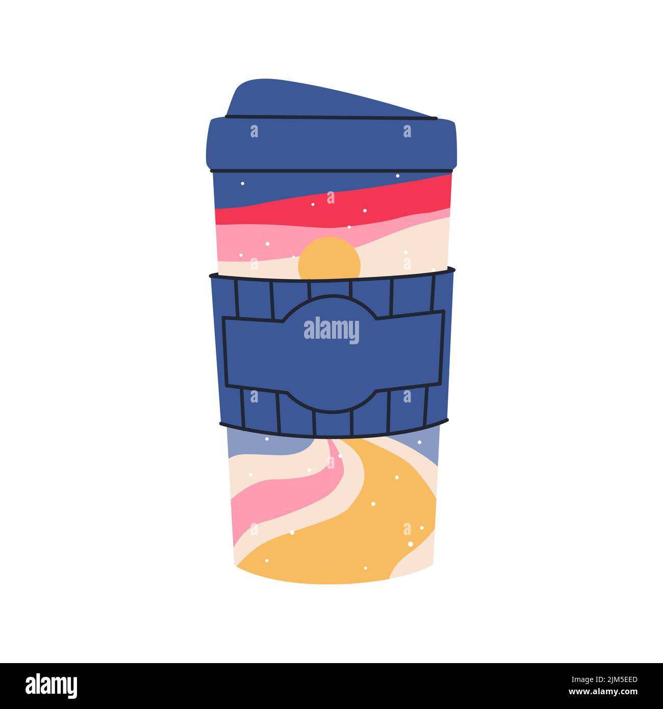 Eine Tasse Kaffee zu einer Winterlandschaft im Inneren. Cup-Ärmel mit Platz für Text. Vektorgrafik. Stock Vektor