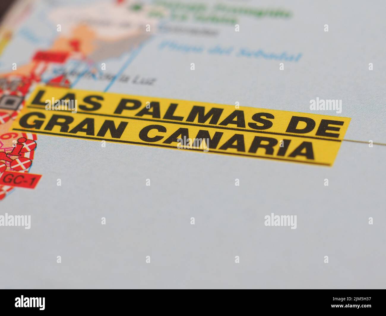 Eine Karte mit dem Fokus auf die Stadt Las Palmas de Gran Canaria - Urlaubskonzept Stockfoto