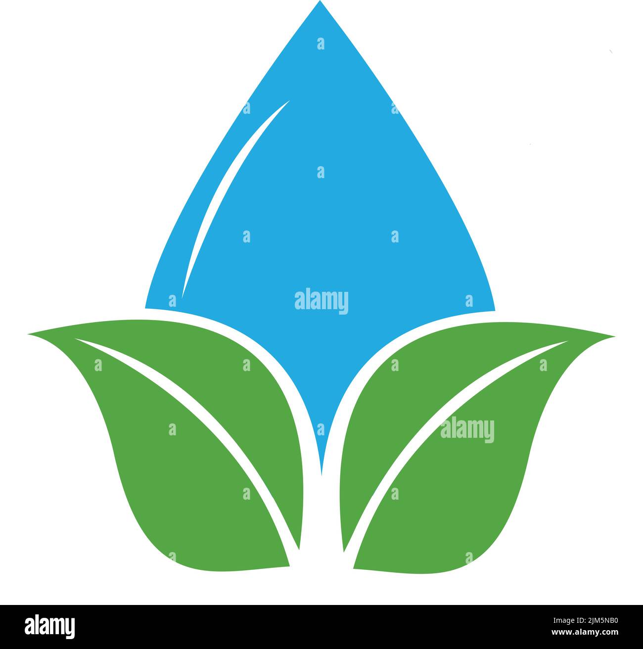 Eine Illustration von grünen Blättern und einem blauen Wassertropfen mit weißem Hintergrund Stock Vektor