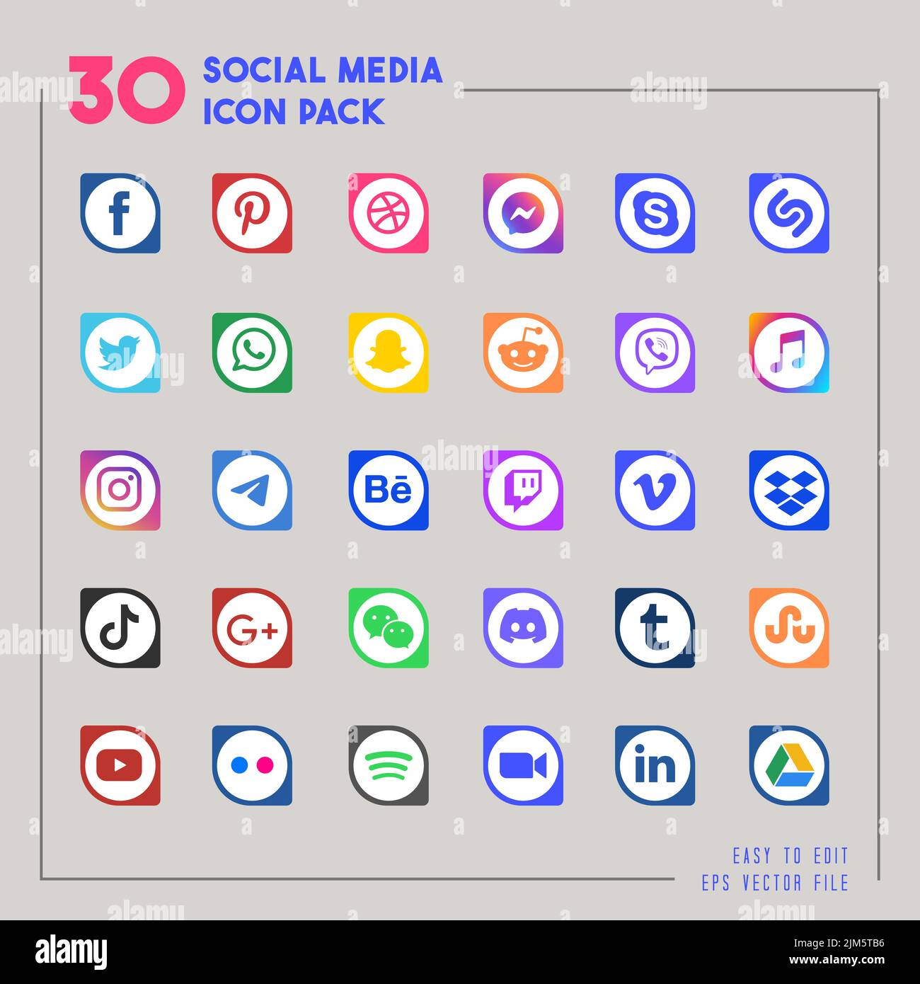 Social-Media-Symbol oder Vektor-Set-Sammlung mit facebook, instagram, twitter, tiktok, youtube Moderne Logos Stock Vektor