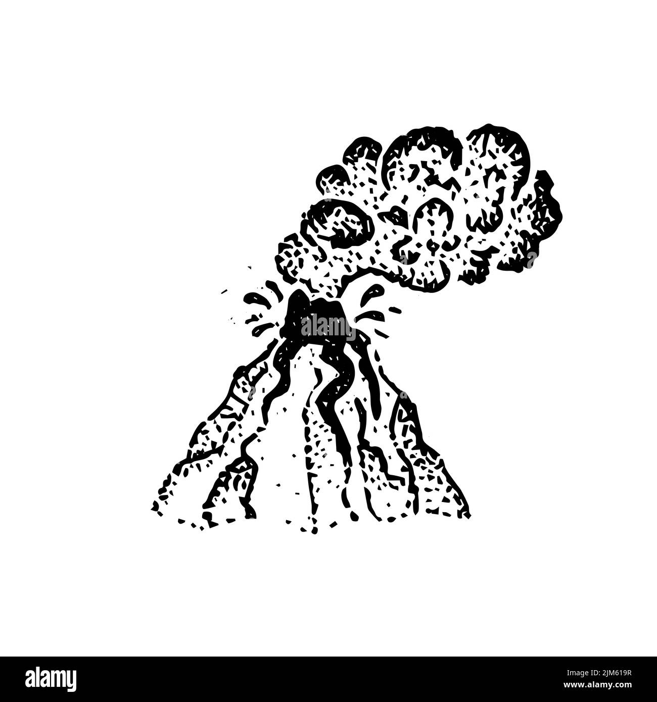 Eruption Volcano Dotwork. Vektor Illustration von handgezeichneten Objekten. Stock Vektor