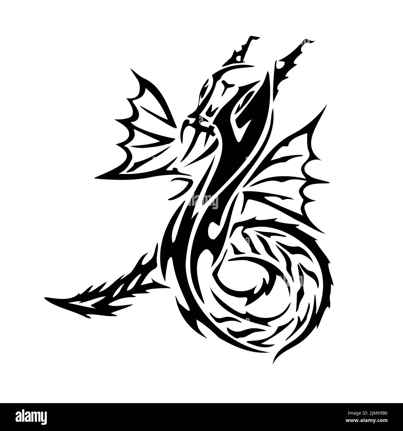 Zeichnung in Form eines Drachen-Tattoos. Grafisches Ornament. Stockfoto