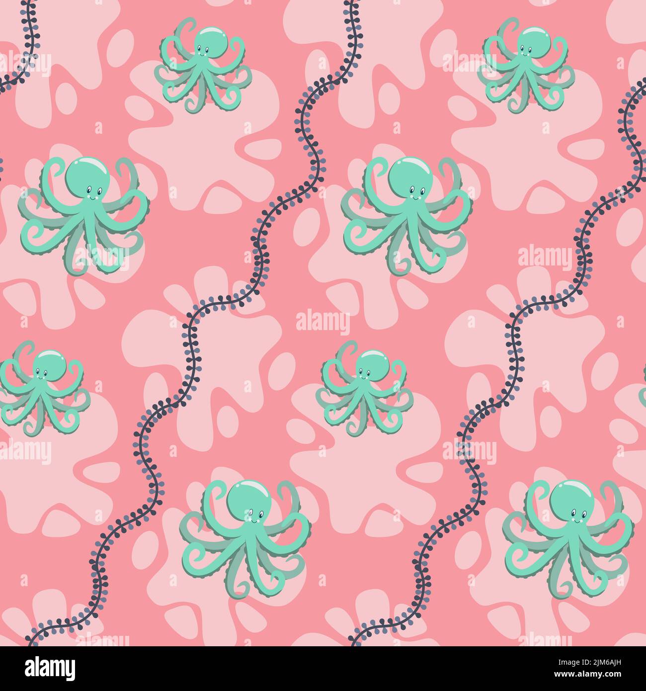 Blaue Krake auf rosa Hintergrund nahtlose Muster für Baby-Kleidung, Vektor-Illustration Stock Vektor