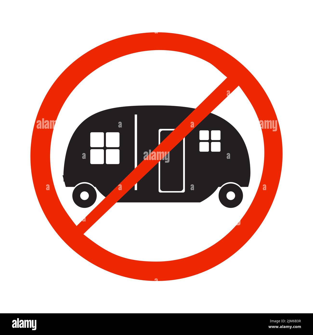 Kein Camper-Schild. Campingplatz Ban Mark.Caravan Auto Anhänger, Haus auf Rädern Icon.Stop Caravan Campingplatz Insignien.verbotene Reise Anhänger Piktogramm Stock Vektor