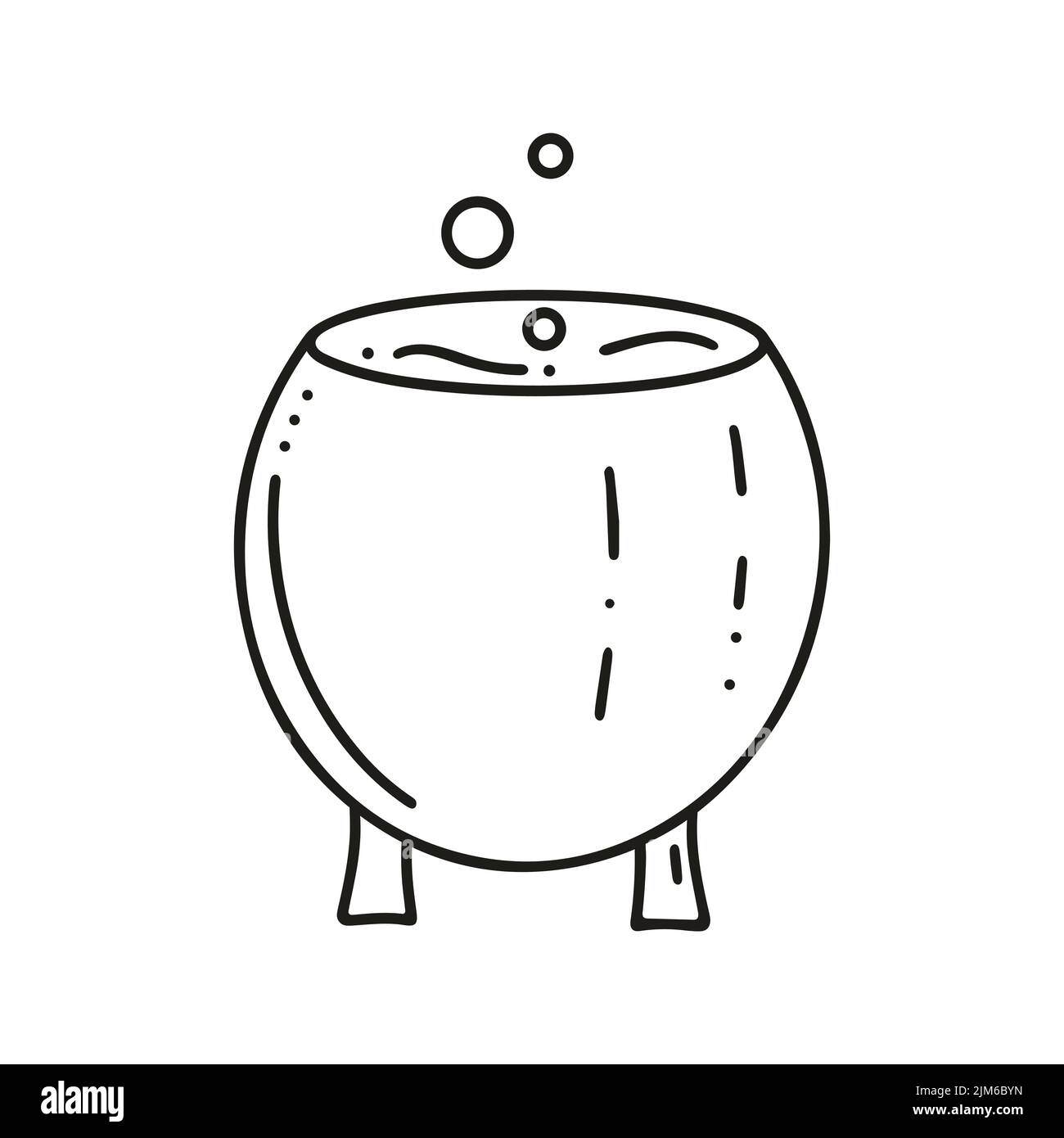 Kessel mit Trank schwarz Doodle Illustration isoliert auf weißem Hintergrund. Hexerei brauen für halloween isoliert Vektor-Bild. Wanne mit heißer Flüssigkeit Stock Vektor