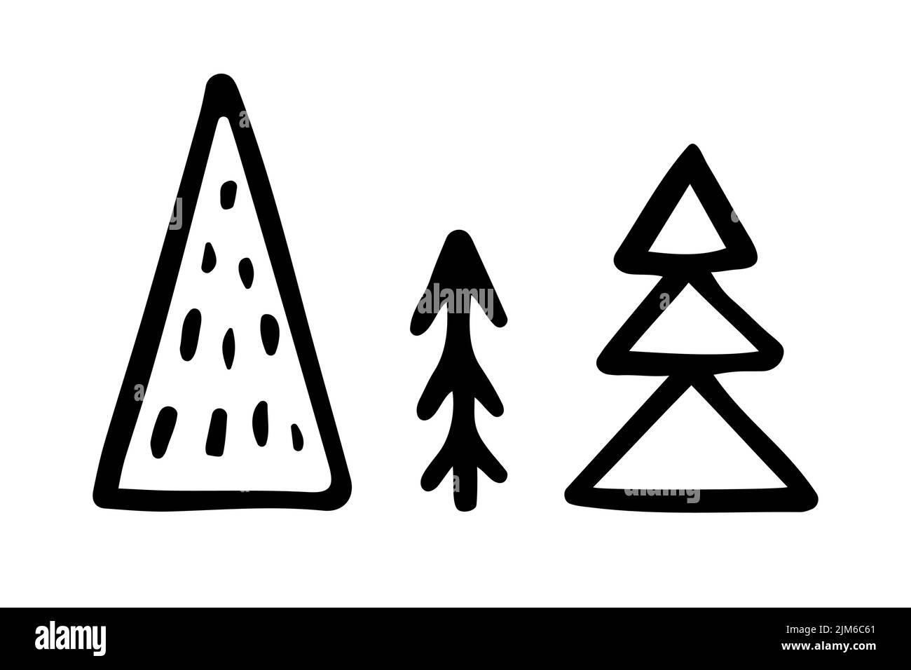 Vector Doodle Waldbaum Set. Handgezeichnete Tanne isoliert auf weißem Hintergrund. Skizzieren Frohes Neues Jahr, Frohe Weihnachtsfeiertage, Feier, Natur, Stock Vektor